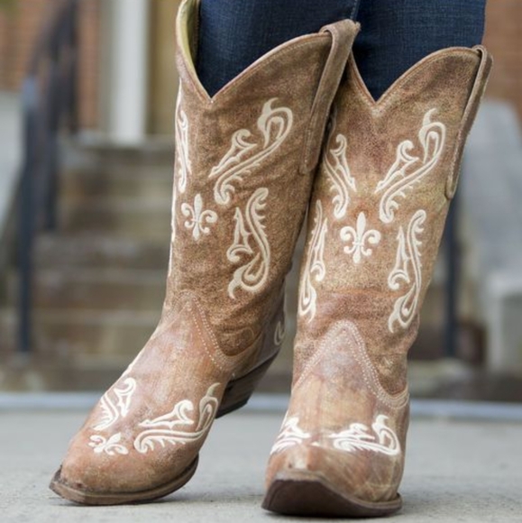 CORRAL R1974 Honey Cortez ivory scroll & fleur de lis cowgirl western boots sz 6 - Picture 3 of 16